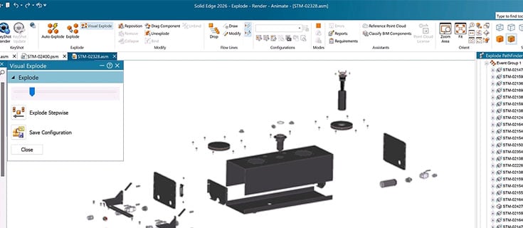 Solid Edge 2026: Verbesserte visuelle Explosionsdarstellung