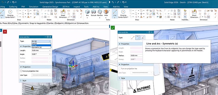 Designcenter Solid Edge 2026: Neugestaltete Befehlsleisten und Icons