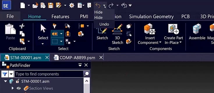 Designcenter Solid Edge 2026: Rückgängig- und Wiederherstellen-Funktion