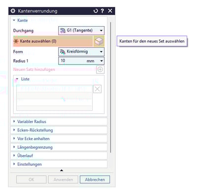 NX 2512: Dialoghinweise und Quickinfos direkt neben dem Dialog