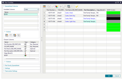 NX 2512: Unterstützung für die Farbdefinition von Bauteilen in Teilefamilien