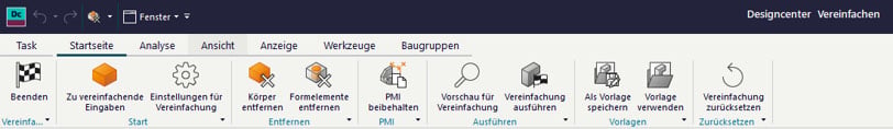 Designcenter IP Simplify Menüleiste
