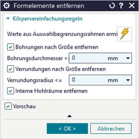 Designcenter IP Simplify Formelemente entfernen