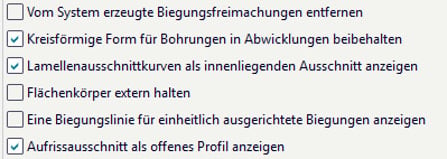Designcenter Blech Ausschnitt als Einzellinie im Abwicklungsplan Einstellungen