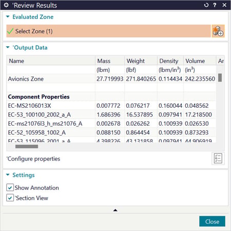 Designcenter Add-on Zonenbasierte Massenanalyse Ergebnis