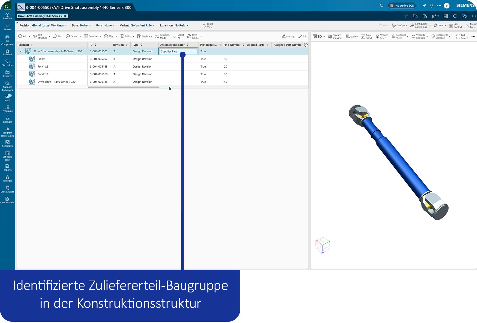 EBOM Management Identifizieren Zulieferteil-Baugruppe Teamcenter 2506