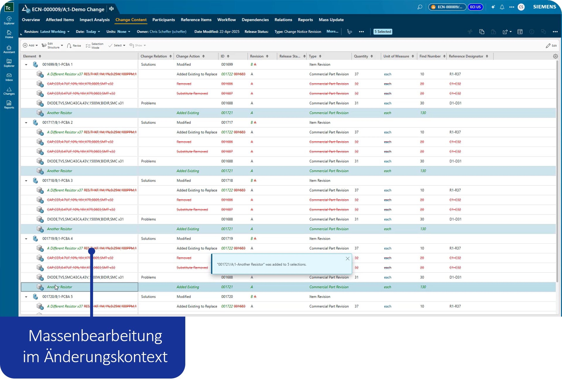 BOM Management Massenbearbeitung Teamcenter 2506