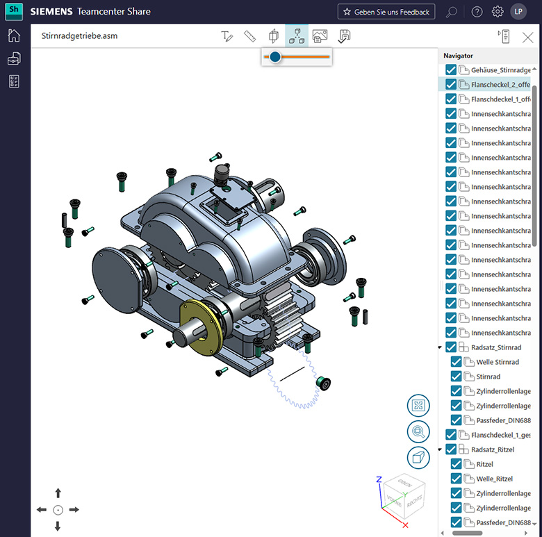 Ansicht einer CAD-Baugruppe in Teamcenter Share